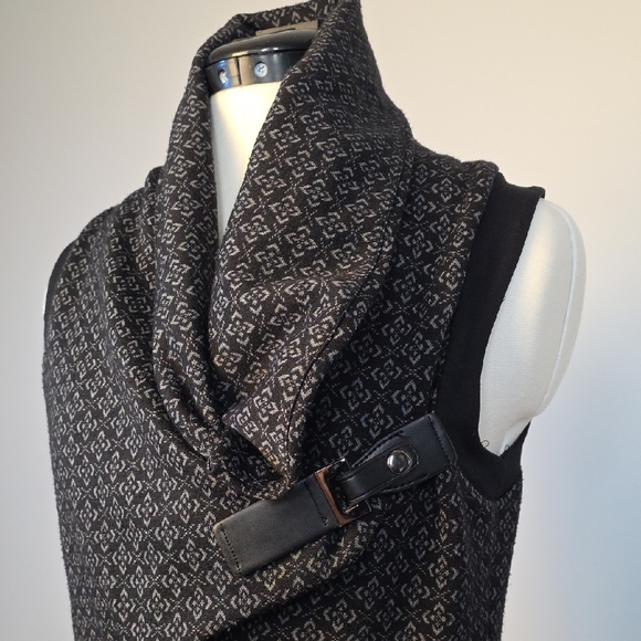 Ruelle Sleeveless Knit Tunic Sweater Dress Black Patterned Size S Made in Canada - Picture 1 of 7